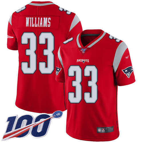 New England Patriots Football #33 100th Season Inverted Limited Red Men Joejuan Williams NFL Jersey